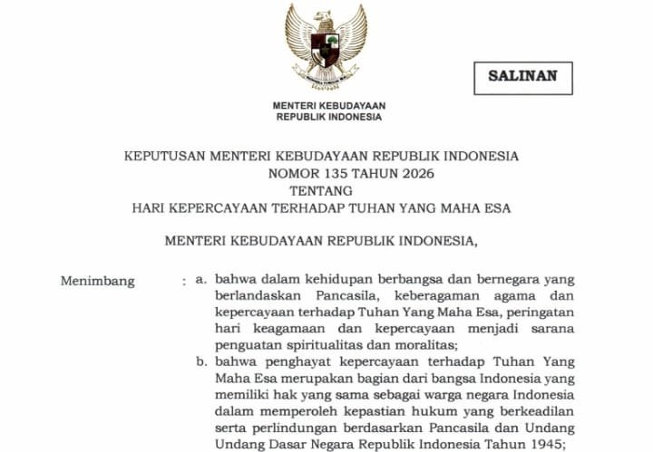 Pemerintah Tetapkan 13 Juli sebagai Hari Kepercayaan Terhadap Tuhan Yang Maha Esa